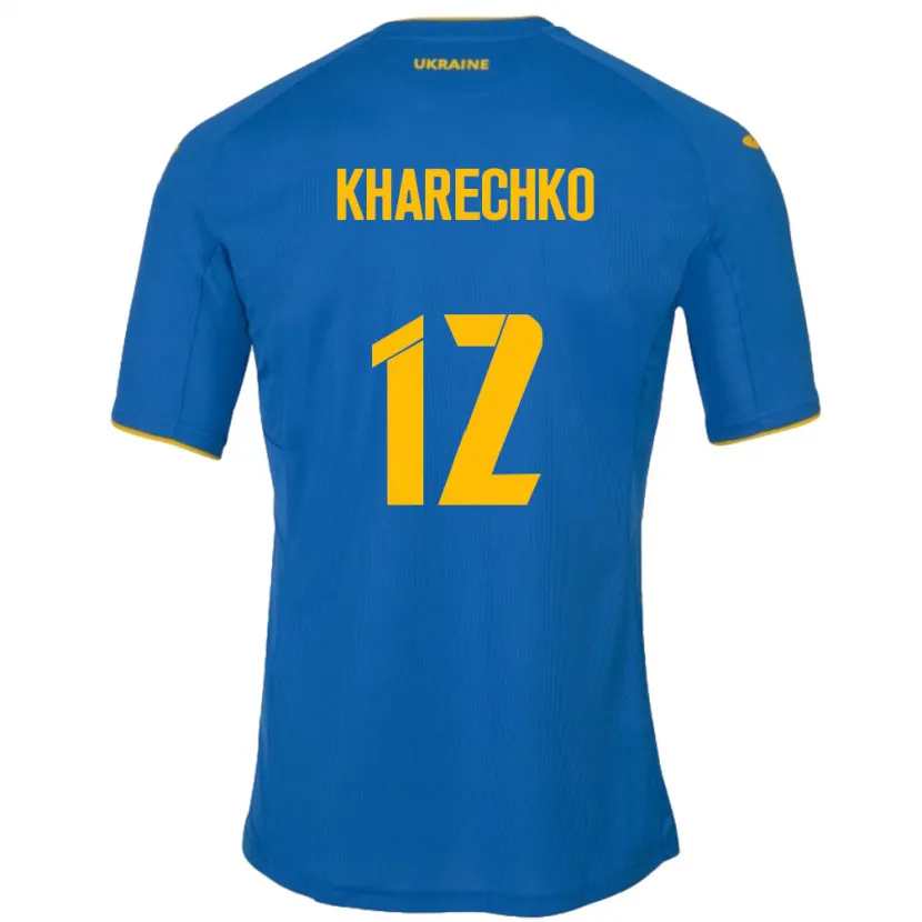 Danxen Uomo Maglia Ucraina Oleksandr Kharechko #12 Blu Kit Gara Away 24-26 Maglietta