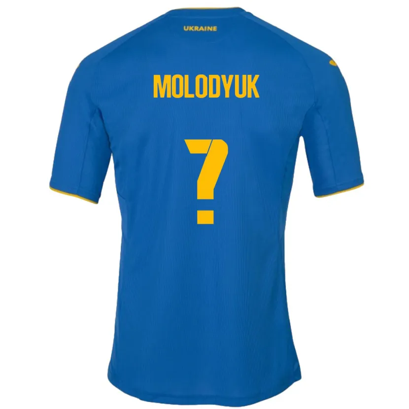 Danxen Uomo Maglia Ucraina Yelyzaveta Molodyuk #0 Blu Kit Gara Away 24-26 Maglietta