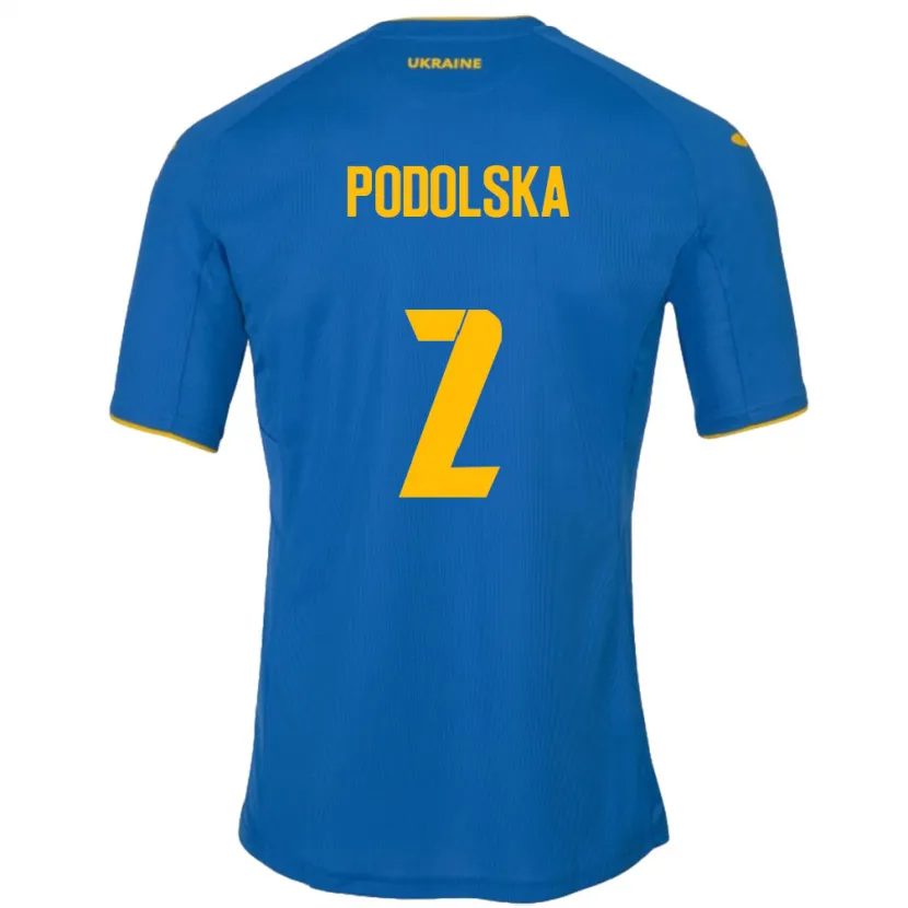 Danxen Uomo Maglia Ucraina Iryna Podolska #2 Blu Kit Gara Away 24-26 Maglietta