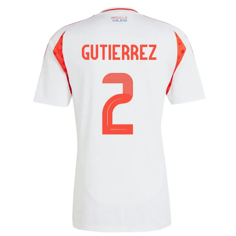 Danxen Uomo Maglia Cile Joaquín Gutiérrez #2 Bianco Kit Gara Away 24-26 Maglietta