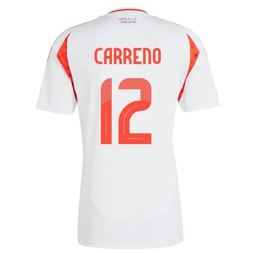 Danxen Uomo Maglia Cile Diego Carreño #12 Bianco Kit Gara Away 24-26 Maglietta