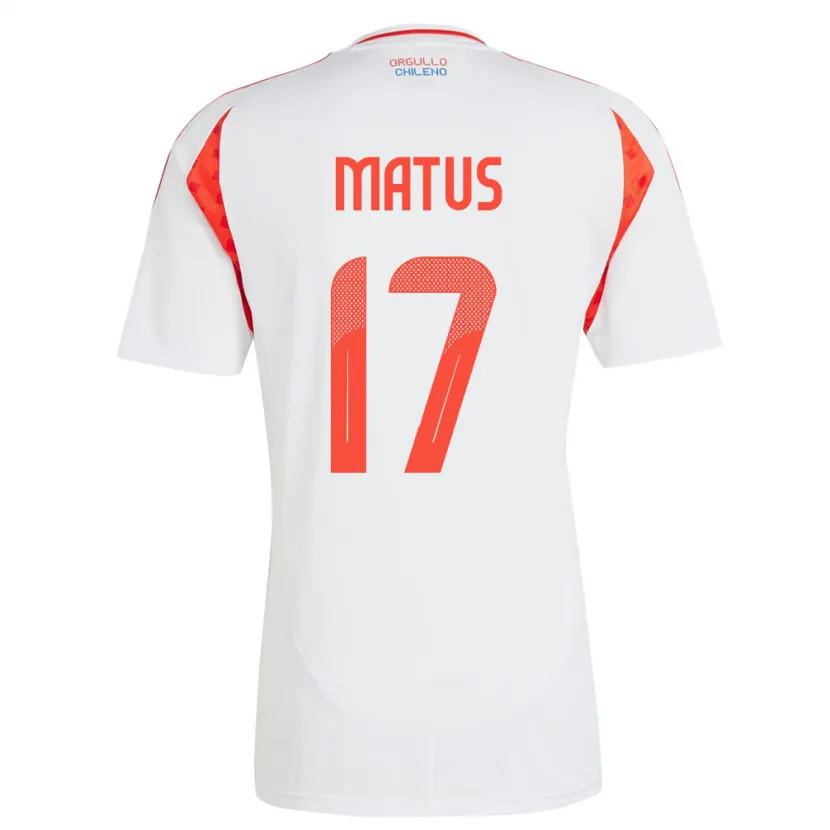 Danxen Uomo Maglia Cile Esteban Matus #17 Bianco Kit Gara Away 24-26 Maglietta