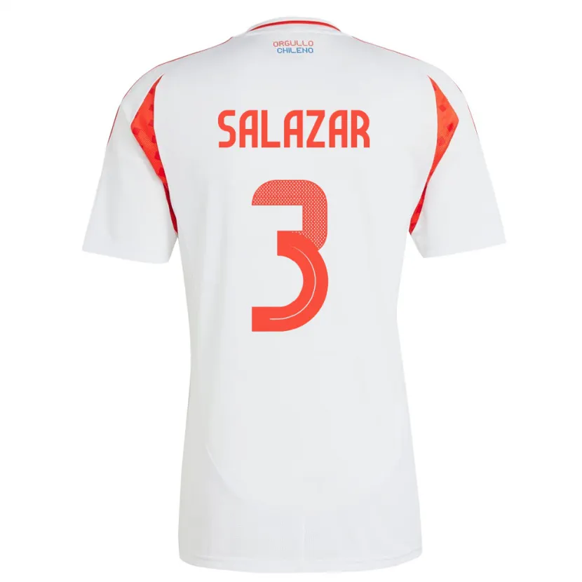 Danxen Uomo Maglia Cile Yahir Salazar #3 Bianco Kit Gara Away 24-26 Maglietta