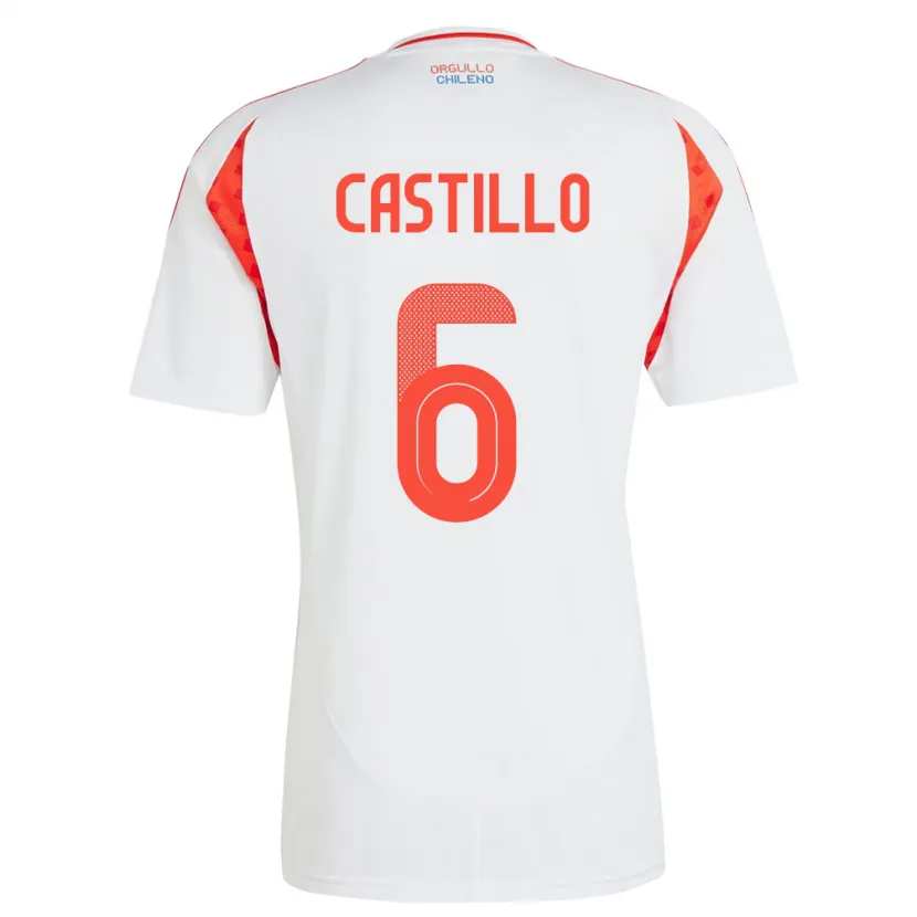 Danxen Uomo Maglia Cile Cristóbal Castillo #6 Bianco Kit Gara Away 24-26 Maglietta