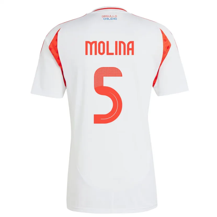Danxen Uomo Maglia Cile Benjamín Molina #5 Bianco Kit Gara Away 24-26 Maglietta