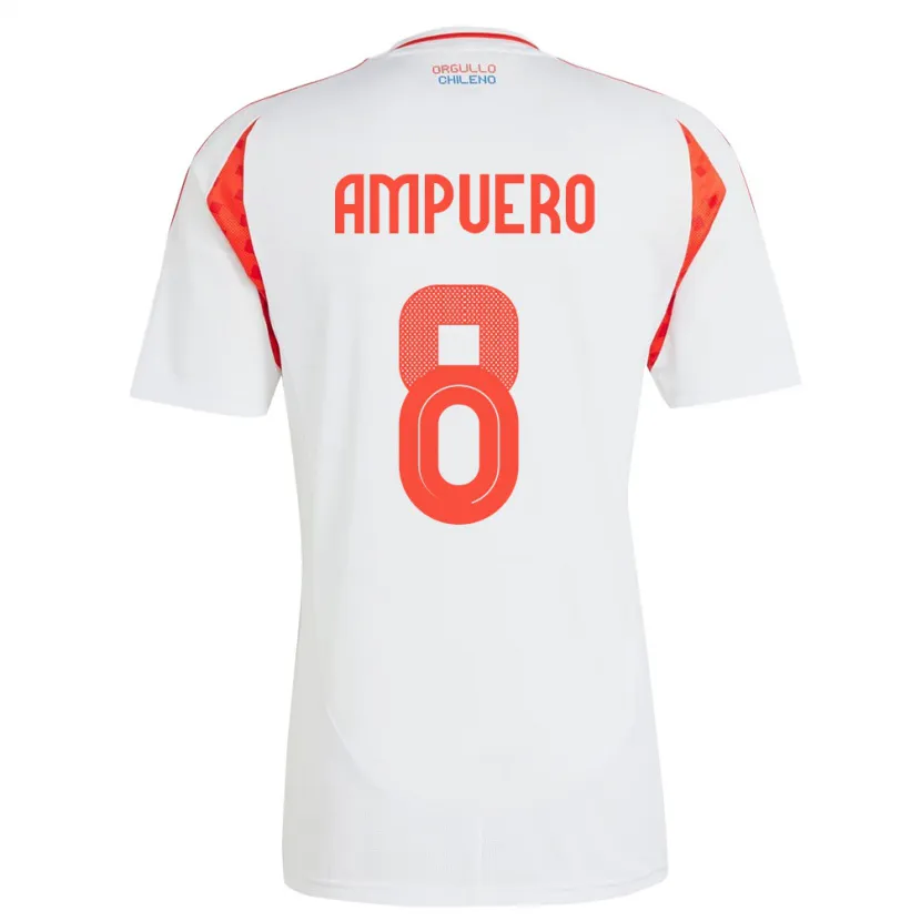 Danxen Uomo Maglia Cile Benjamín Ampuero #8 Bianco Kit Gara Away 24-26 Maglietta