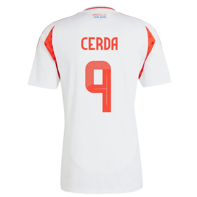Danxen Uomo Maglia Cile Axel Cerda #9 Bianco Kit Gara Away 24-26 Maglietta