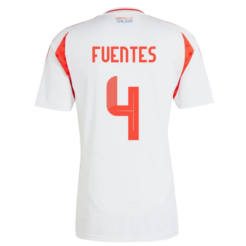 Danxen Uomo Maglia Cile Karen Fuentes #4 Bianco Kit Gara Away 24-26 Maglietta