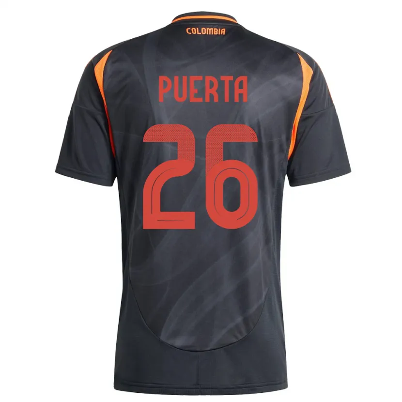Danxen Uomo Maglia Colombia Gustavo Puerta #26 Nero Kit Gara Away 24-26 Maglietta