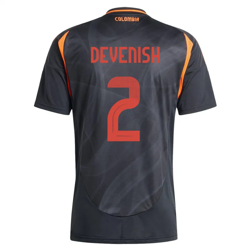 Danxen Uomo Maglia Colombia Cristian Devenish #2 Nero Kit Gara Away 24-26 Maglietta