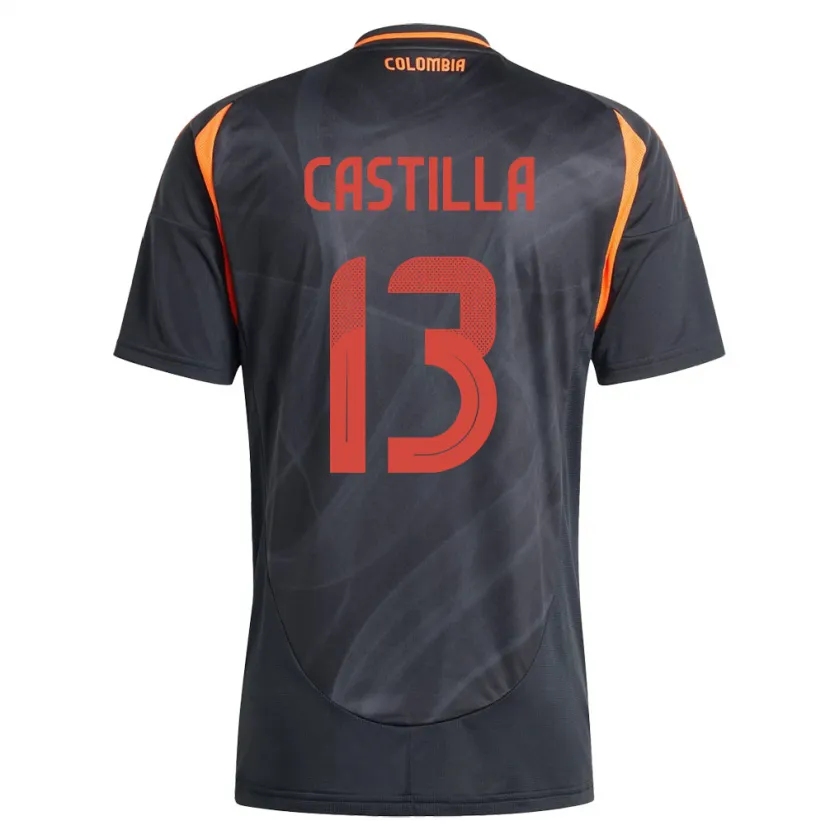 Danxen Uomo Maglia Colombia Juan Castilla #13 Nero Kit Gara Away 24-26 Maglietta