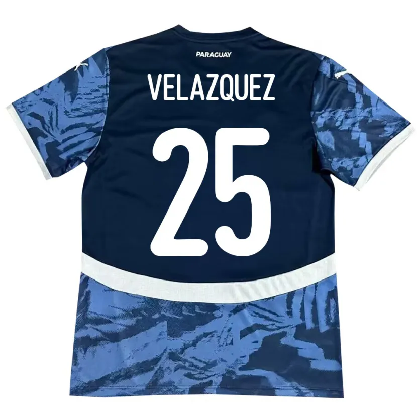 Danxen Uomo Maglia Paraguay Gustavo Velázquez #25 Blu Kit Gara Away 24-26 Maglietta