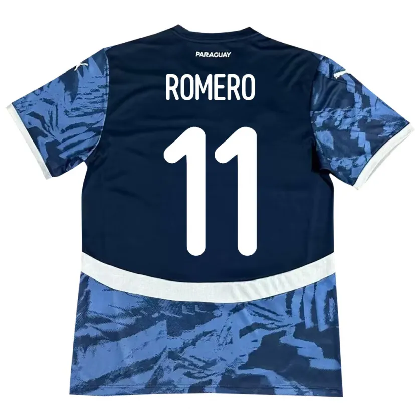 Danxen Uomo Maglia Paraguay Ángel Romero #11 Blu Kit Gara Away 24-26 Maglietta