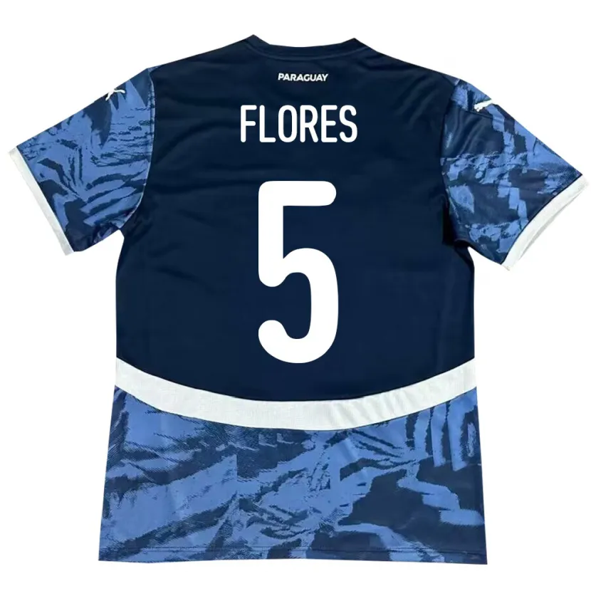Danxen Uomo Maglia Paraguay Gilberto Flores #5 Blu Kit Gara Away 24-26 Maglietta