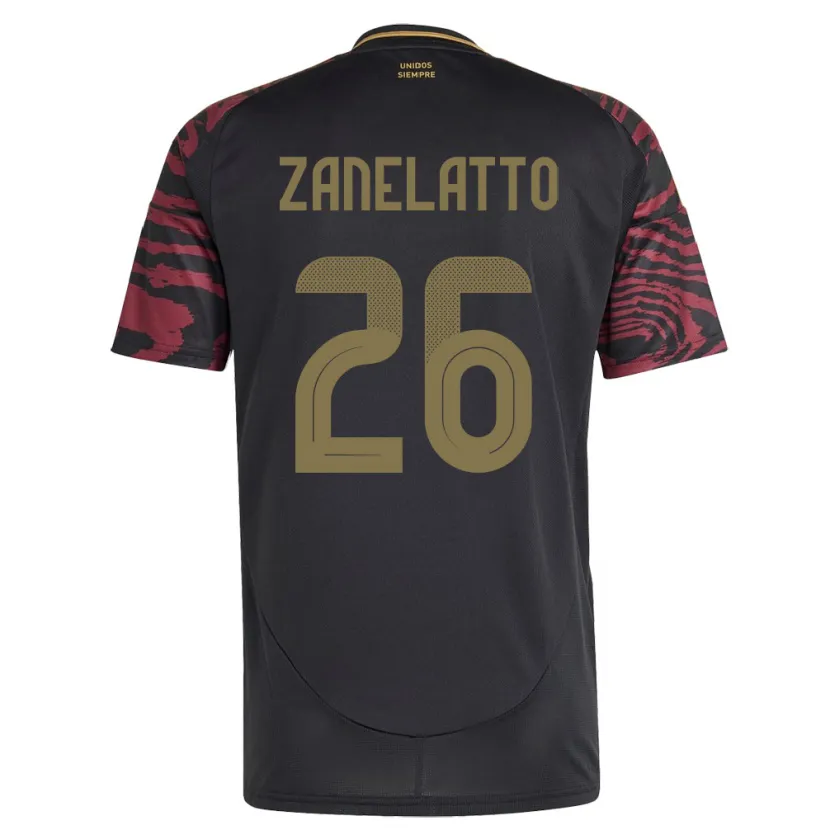 Danxen Uomo Maglia Perù Franco Zanelatto #26 Nero Kit Gara Away 24-26 Maglietta