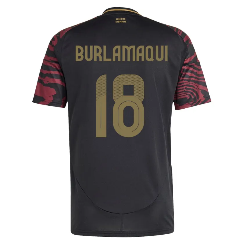 Danxen Uomo Maglia Perù Alessandro Burlamaqui #18 Nero Kit Gara Away 24-26 Maglietta