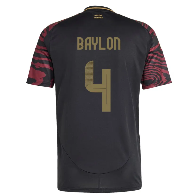 Danxen Uomo Maglia Perù Luis Baylón #4 Nero Kit Gara Away 24-26 Maglietta