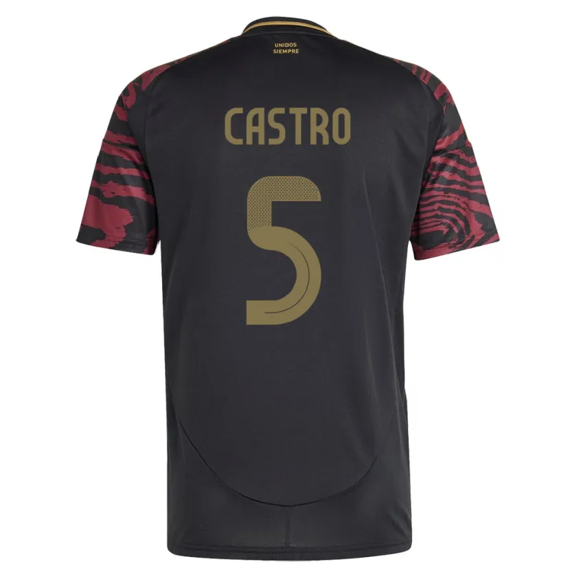 Danxen Uomo Maglia Perù Rosa Castro #5 Nero Kit Gara Away 24-26 Maglietta
