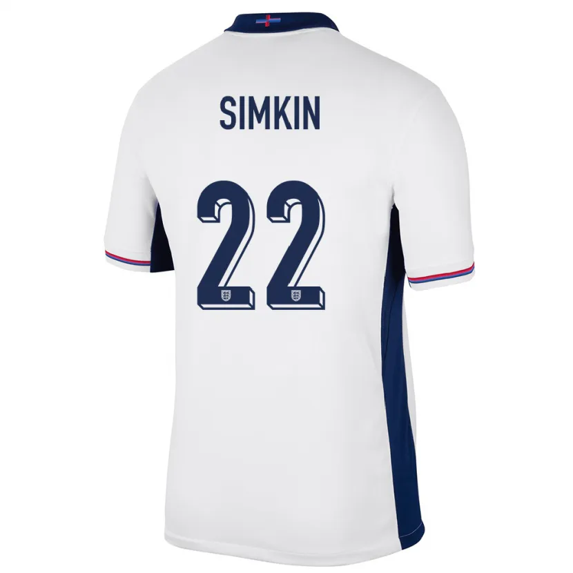 Danxen Donna Maglia Inghilterra Tommy Simkin #22 Bianco Kit Gara Home 24-26 Maglietta