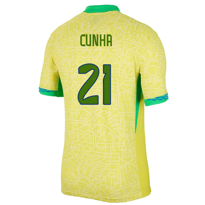 Danxen Donna Maglia Brasile Matheus Cunha #21 Giallo Kit Gara Home 24-26 Maglietta