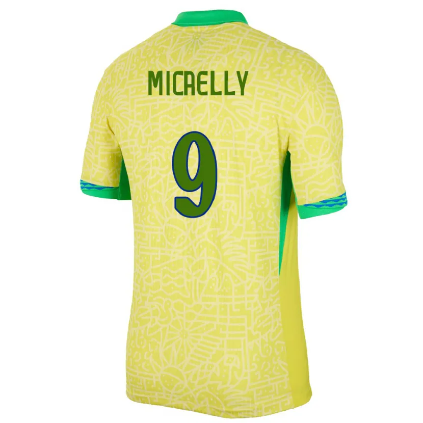 Danxen Donna Maglia Brasile Micaelly #9 Giallo Kit Gara Home 24-26 Maglietta