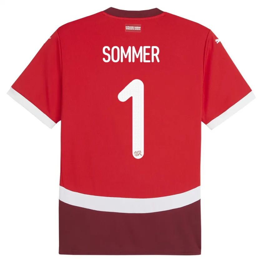 Danxen Donna Maglia Svizzera Yann Sommer #1 Rosso Kit Gara Home 24-26 Maglietta