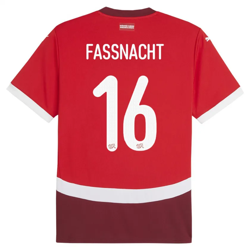 Danxen Donna Maglia Svizzera Christian Fassnacht #16 Rosso Kit Gara Home 24-26 Maglietta