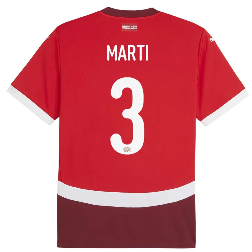 Danxen Donna Maglia Svizzera Lara Marti #3 Rosso Kit Gara Home 24-26 Maglietta