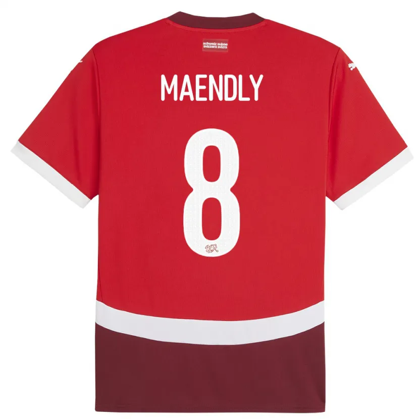 Danxen Donna Maglia Svizzera Sandy Maendly #8 Rosso Kit Gara Home 24-26 Maglietta