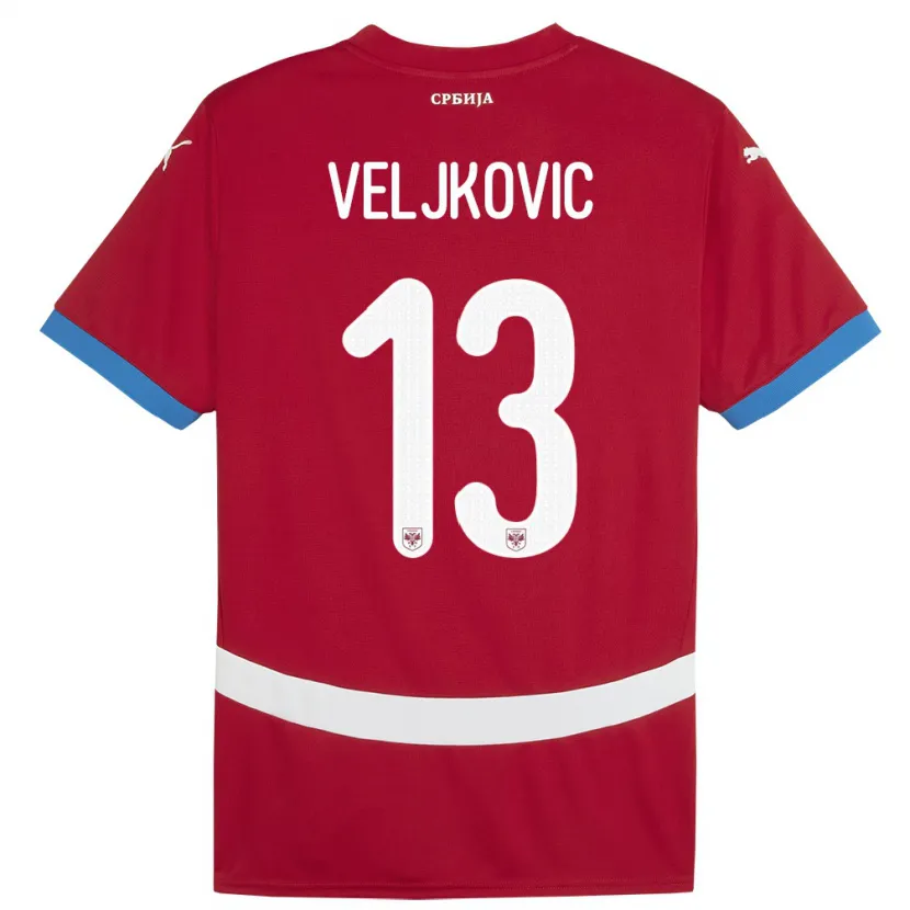 Danxen Donna Maglia Serbia Milos Veljkovic #13 Rosso Kit Gara Home 24-26 Maglietta
