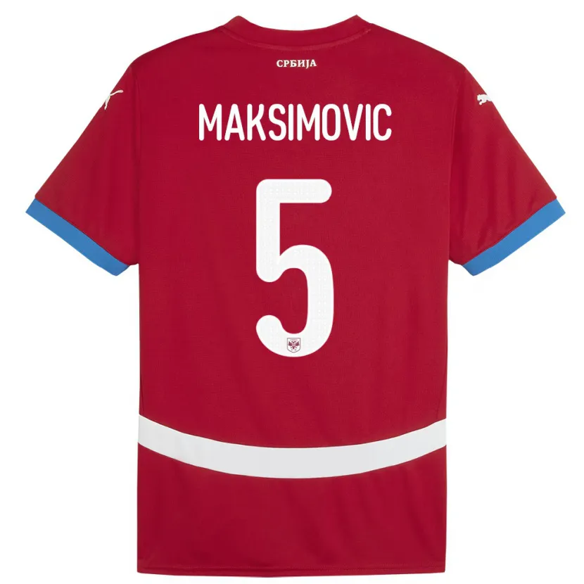 Danxen Donna Maglia Serbia Nemanja Maksimovic #5 Rosso Kit Gara Home 24-26 Maglietta