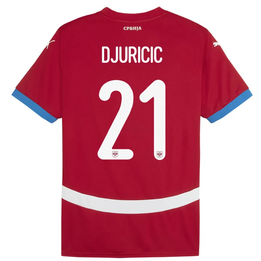 Danxen Donna Maglia Serbia Filip Djuricic #21 Rosso Kit Gara Home 24-26 Maglietta