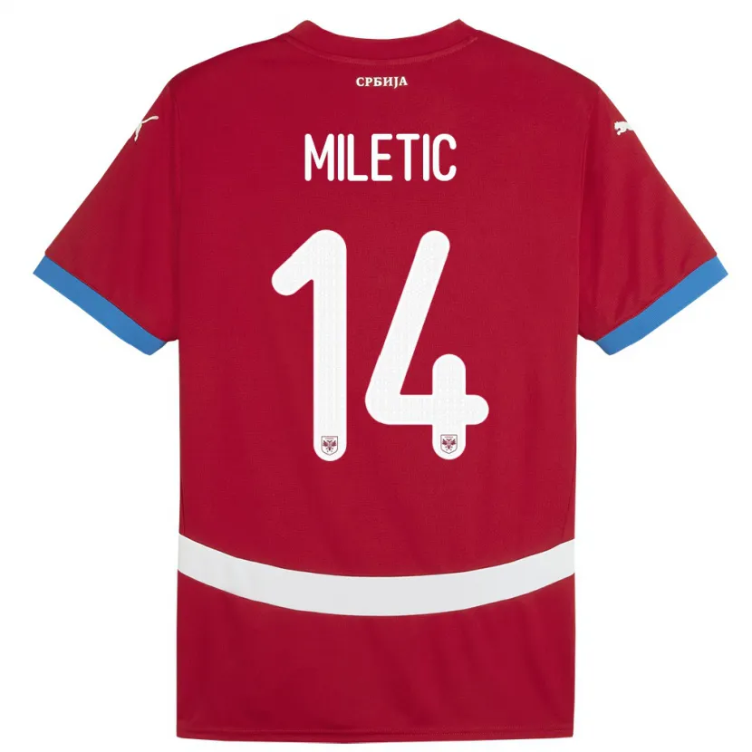 Danxen Donna Maglia Serbia Vladimir Miletic #14 Rosso Kit Gara Home 24-26 Maglietta