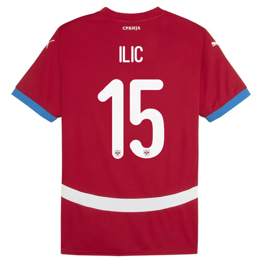 Danxen Donna Maglia Serbia Mihajlo Ilic #15 Rosso Kit Gara Home 24-26 Maglietta