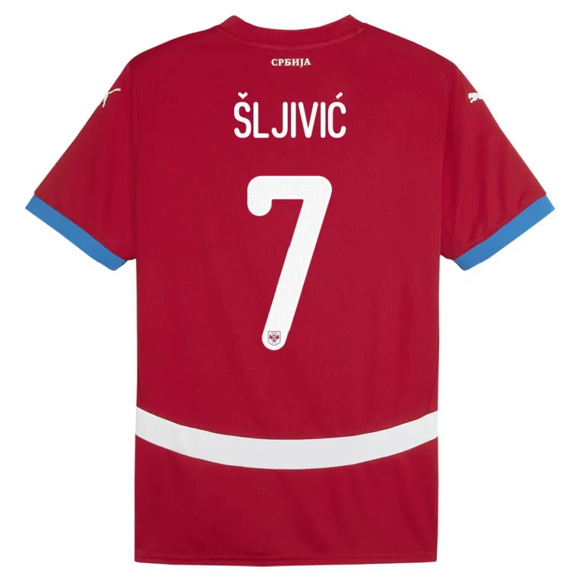 Danxen Donna Maglia Serbia Jovan Sljivic #7 Rosso Kit Gara Home 24-26 Maglietta