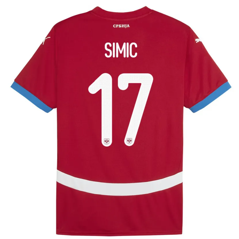 Danxen Donna Maglia Serbia Jan Carlo Simic #17 Rosso Kit Gara Home 24-26 Maglietta