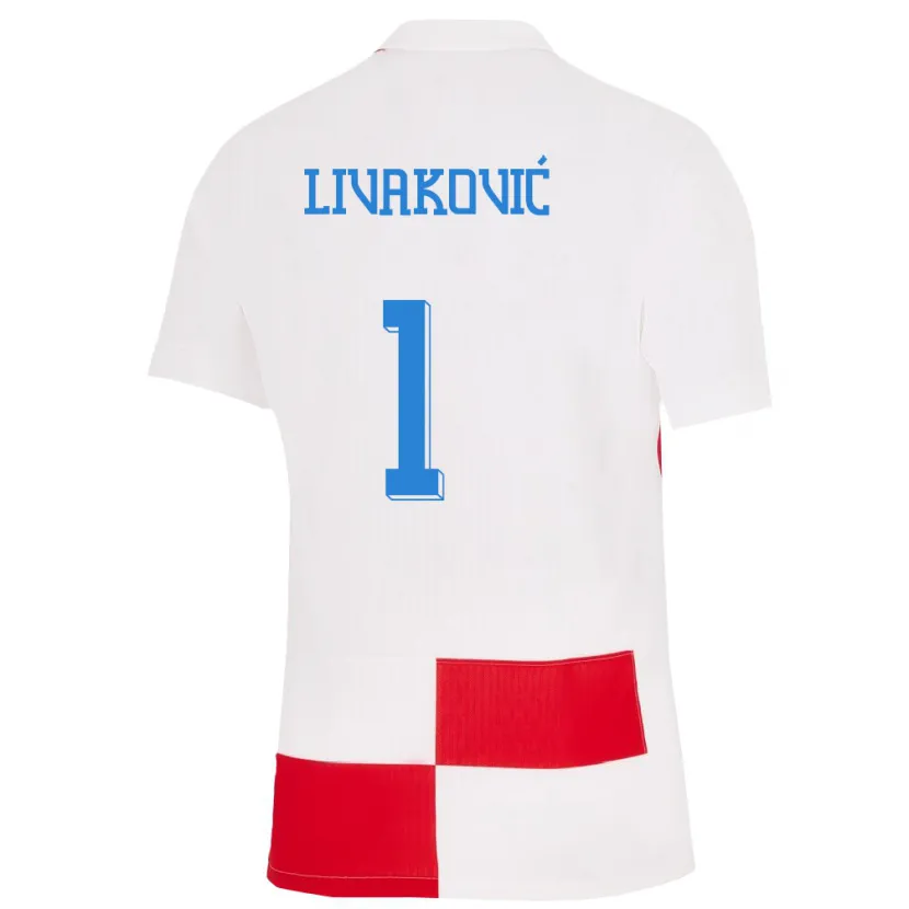 Danxen Donna Maglia Croazia Dominik Livakovic #1 Bianco Rosso Kit Gara Home 24-26 Maglietta