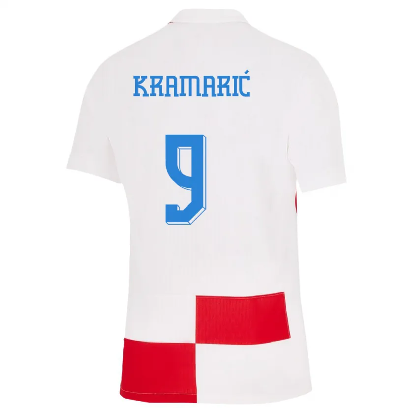 Danxen Donna Maglia Croazia Andrej Kramaric #9 Bianco Rosso Kit Gara Home 24-26 Maglietta