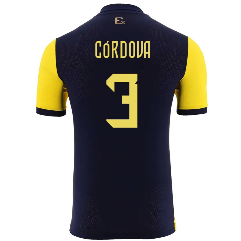 Danxen Donna Maglia Ecuador Luis Cordova #3 Giallo Kit Gara Home 24-26 Maglietta