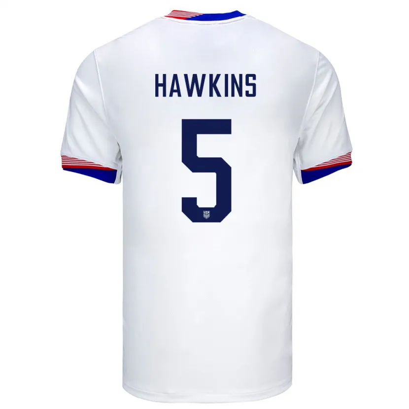Danxen Donna Maglia Stati Uniti Stuart Hawkins #5 Bianco Kit Gara Home 24-26 Maglietta