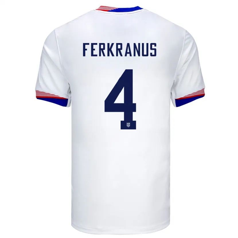 Danxen Donna Maglia Stati Uniti Marcus Ferkranus #4 Bianco Kit Gara Home 24-26 Maglietta
