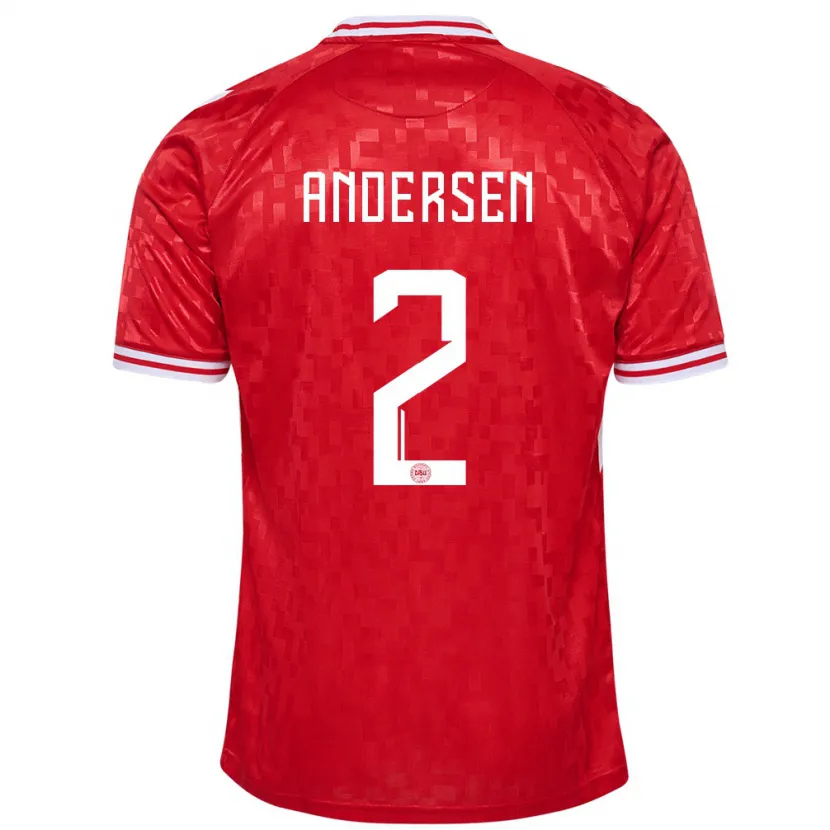 Danxen Donna Maglia Danimarca Joachim Andersen #2 Rosso Kit Gara Home 24-26 Maglietta