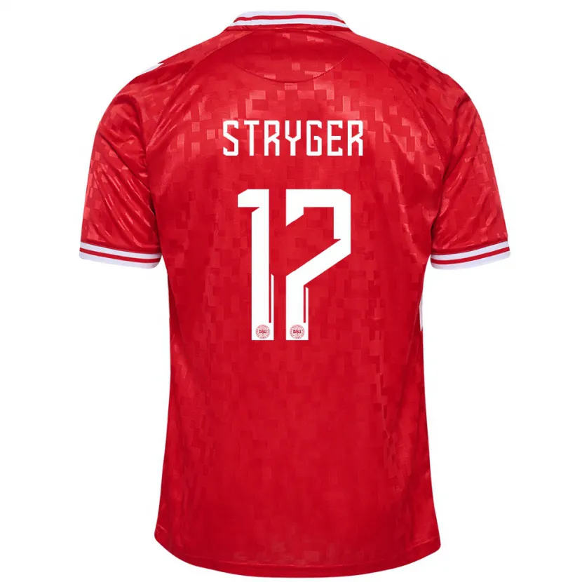 Danxen Donna Maglia Danimarca Jens Stryger Larsen #17 Rosso Kit Gara Home 24-26 Maglietta