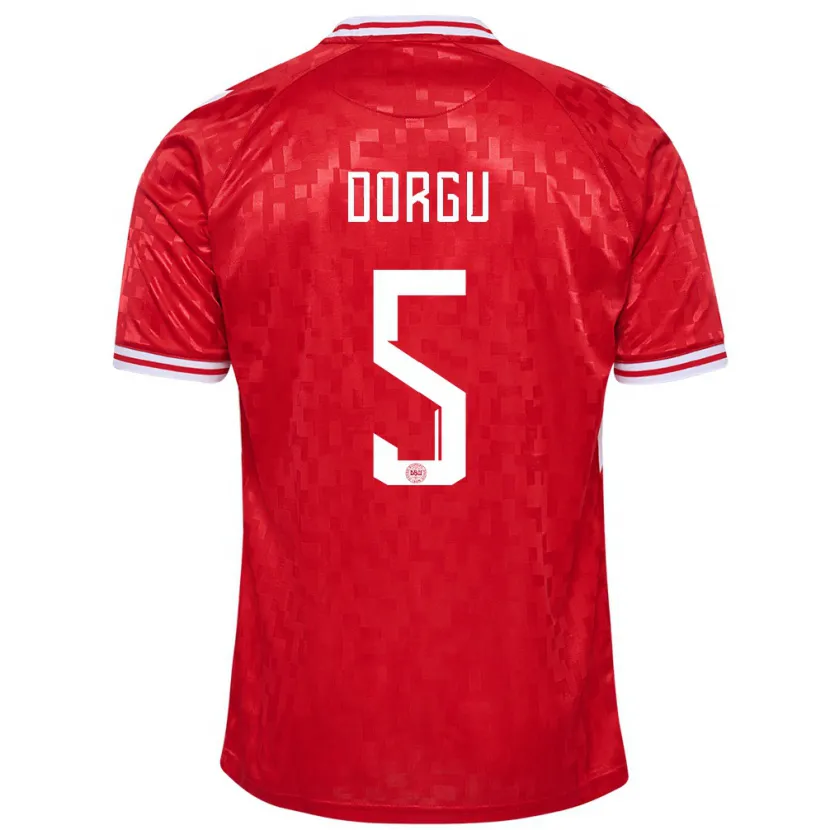 Danxen Donna Maglia Danimarca Patrick Dorgu #5 Rosso Kit Gara Home 24-26 Maglietta