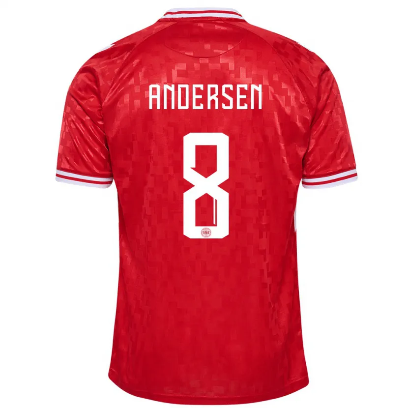 Danxen Donna Maglia Danimarca Silas Andersen #8 Rosso Kit Gara Home 24-26 Maglietta