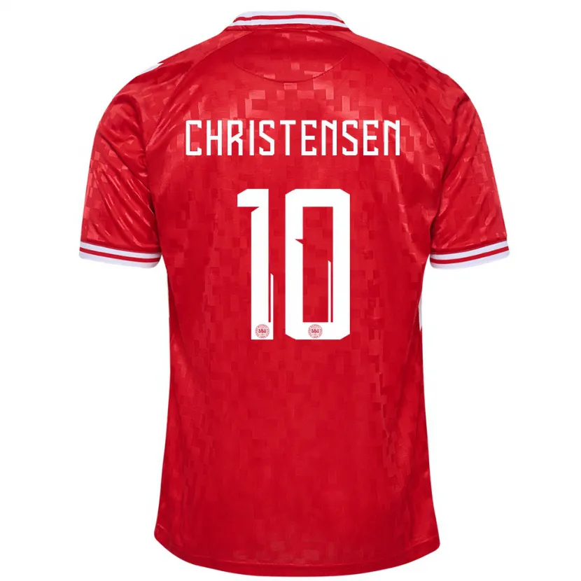 Danxen Donna Maglia Danimarca Gustav Christensen #10 Rosso Kit Gara Home 24-26 Maglietta