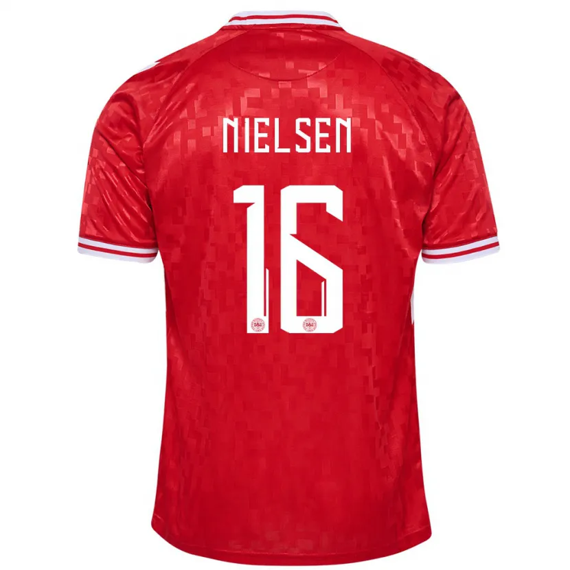 Danxen Donna Maglia Danimarca Magnus Nielsen #16 Rosso Kit Gara Home 24-26 Maglietta