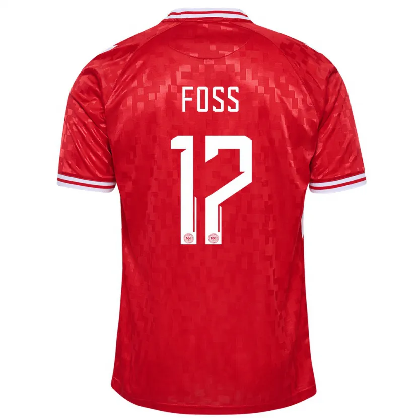 Danxen Donna Maglia Danimarca Jonathan Foss #17 Rosso Kit Gara Home 24-26 Maglietta