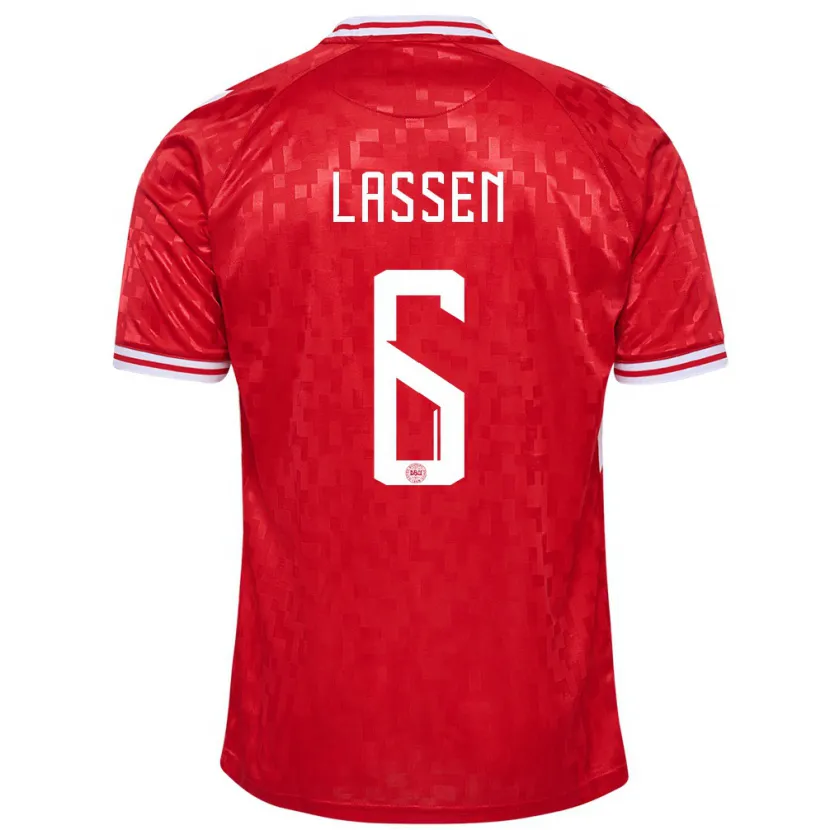Danxen Donna Maglia Danimarca Noah Lassen #6 Rosso Kit Gara Home 24-26 Maglietta