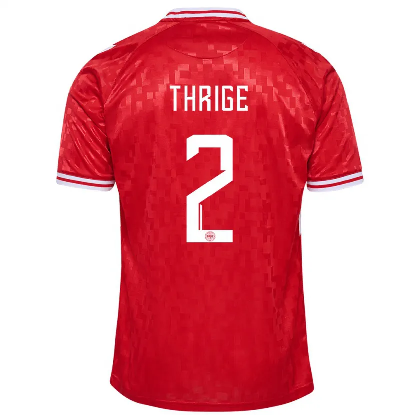 Danxen Donna Maglia Danimarca Sara Thrige #2 Rosso Kit Gara Home 24-26 Maglietta